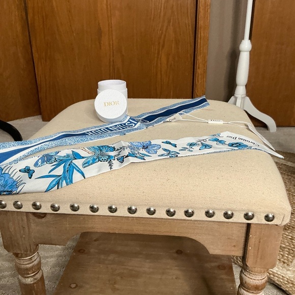 Dior White and Blue Floral Twilly